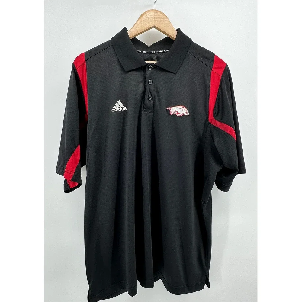 Adidas Arkansas Razorbacks‎ Mens XL Polo Shirt Black Red ClimaCool 1968A 08